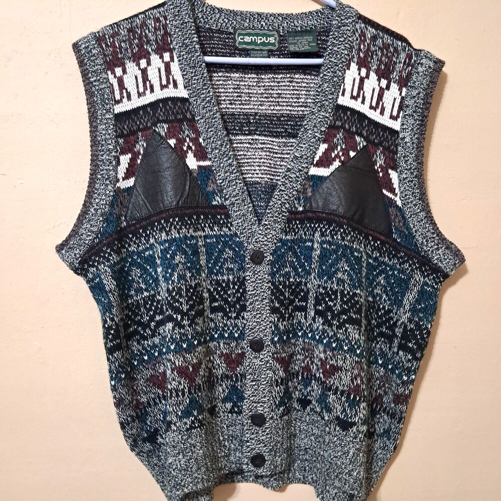 Vintage Campus Sweater Vest Mens Large 80s Academic Preppy GrandpaCore - Picture 12 of 12